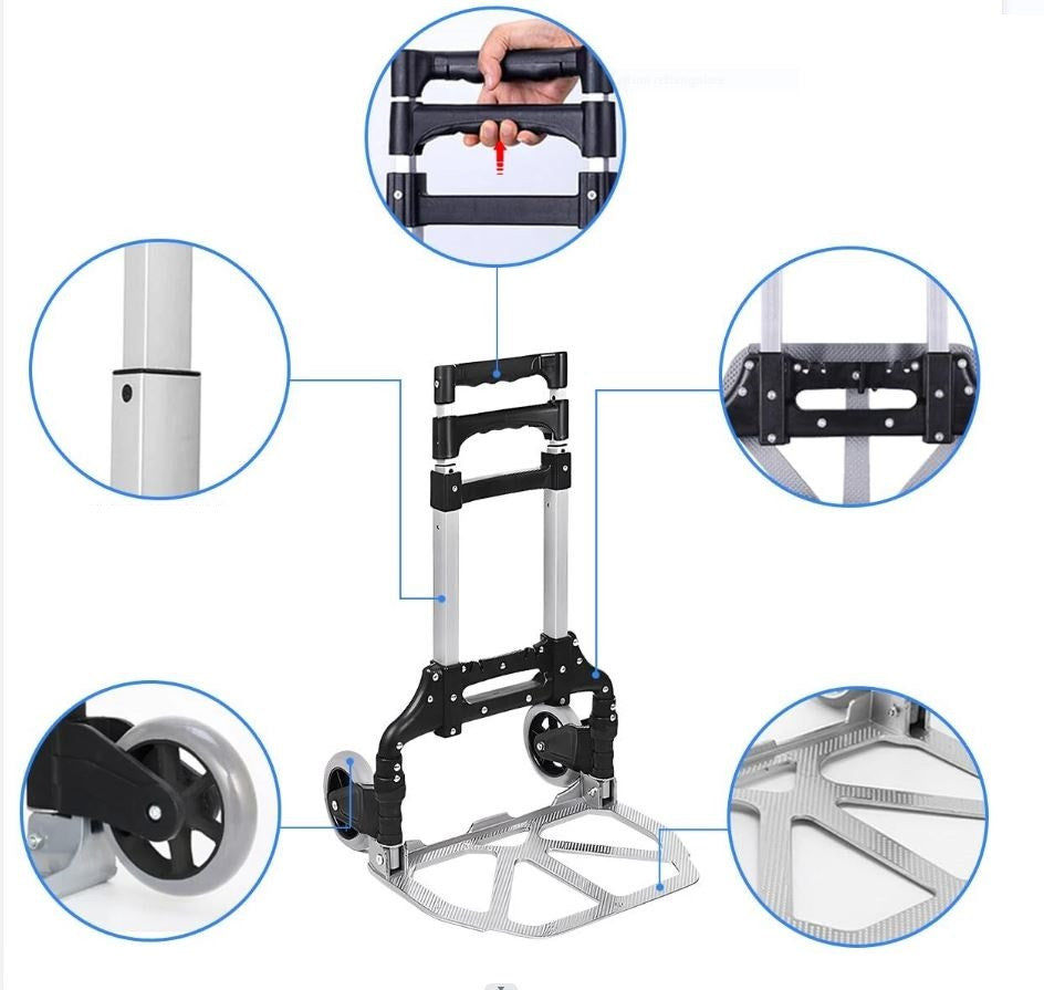 Fenixshop24 Carrello da trasporto pieghevole con struttura in alluminio per carichi fino a 75 Kg - ruote scorrevoli - manico telescopico
