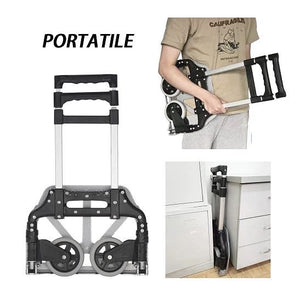 Fenixshop24 Carrello da trasporto pieghevole con struttura in alluminio per carichi fino a 75 Kg - ruote scorrevoli - manico telescopico