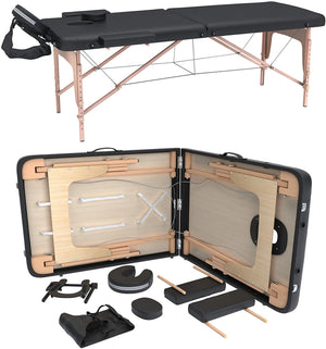 FENIXSHOP24 LETTINO MASSAGGIO PROFESSIONALE 2 ZONE - LETTINO MASSAGGI,LETTINO ESTETISTA FISIOTERAPIA,TATTOO, IN LEGNO PORTATILE RICHIUDIBILE COD-12 (NERO)