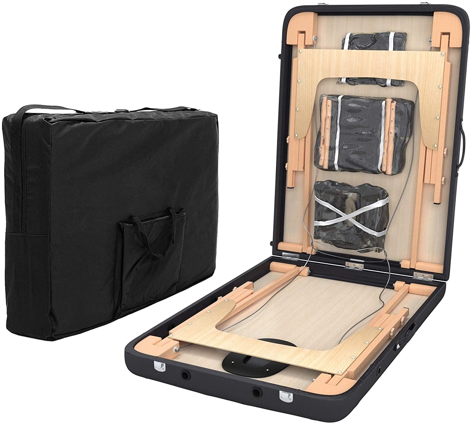 FENIXSHOP24 LETTINO MASSAGGIO PROFESSIONALE 2 ZONE - LETTINO MASSAGGI,LETTINO ESTETISTA FISIOTERAPIA,TATTOO, IN LEGNO PORTATILE RICHIUDIBILE COD-12 (NERO)