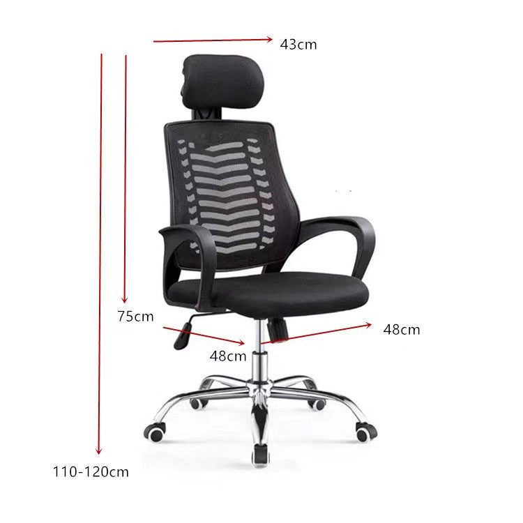 FENIXSHOP24 Poltrona/Sedia Ufficio Ergonomica Lombare Schienale Reclinabile a Rete Traspirante con Braccioli e Poggiatesta a Ruote Girevoli Nera FC-9080