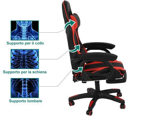 FENIXSHOP24 Sedia/Poltrona Gaming Ergonomica Reclinabile con Poggiapiedi Poggiatesta e Supporto Lombare Braccioli X Gamer da Scrivania con Ruote Girevoli HLD-920 (ROSSO)