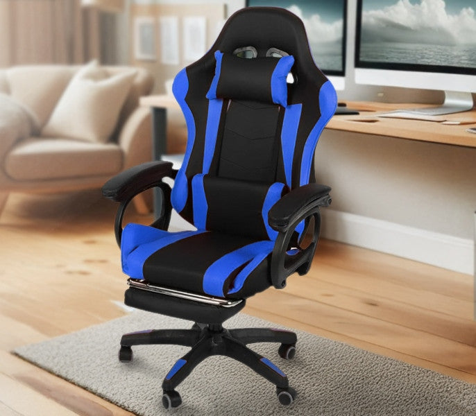FENIXSHOP24 Sedia/Poltrona Gaming Ergonomica Reclinabile con Poggiapiedi Poggiatesta e Supporto Lombare Braccioli X Gamer da Scrivania con Ruote Girevoli HLD-920 (BLU)