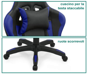 FENIXSHOP24 Sedia/Poltrona Gaming Ergonomica Reclinabile con Poggiapiedi Poggiatesta e Supporto Lombare Braccioli X Gamer da Scrivania con Ruote Girevoli HLD-920 (BLU)