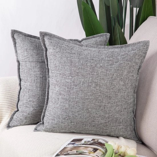 Set di 2 copri cuscino in lino poliestere morbidi decorativi per divano camera da letto copri cuscino grigio 45x45 cm quadrato