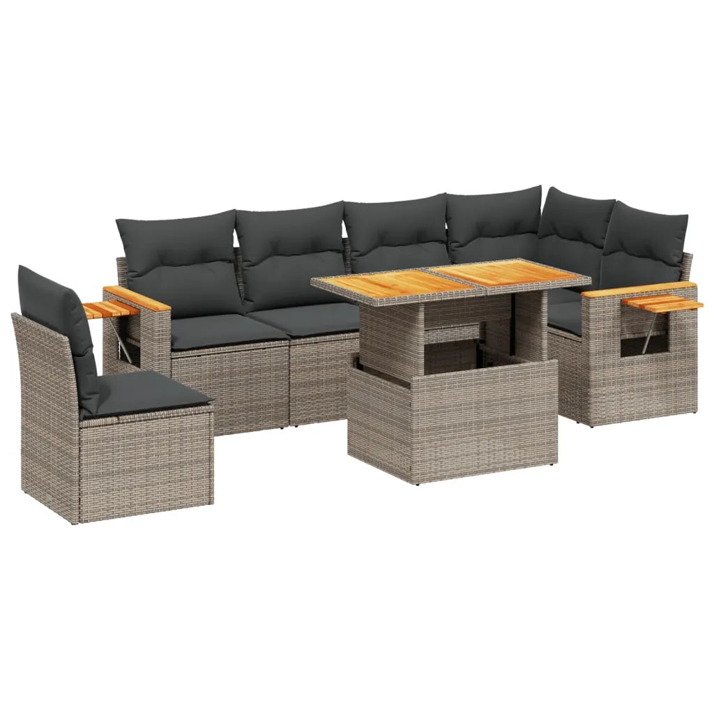 Set Divani da Giardino 7 pz con Cuscini Grigio in Polyrattan 3273545