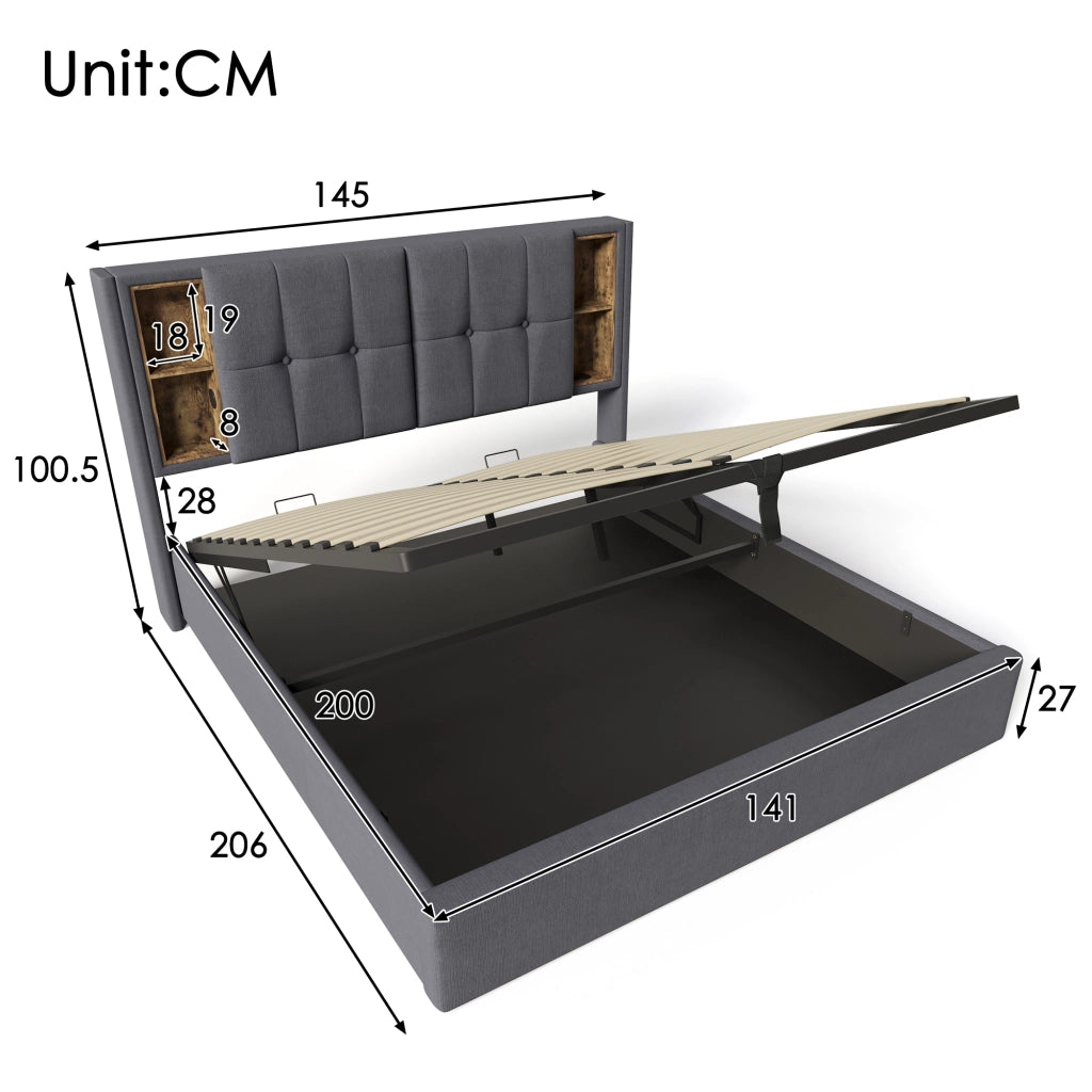 letto imbottito cotone grigio 140 x 200 cm