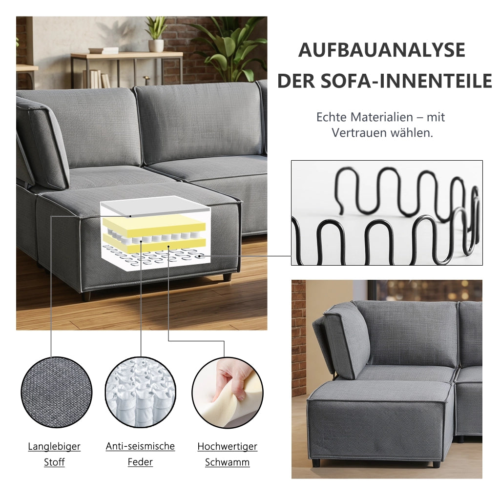 Divano modulare angolare componibile con seduta confortevole e tessuto traspirante, in grigio chiaro 238 × 154 × 75 cm