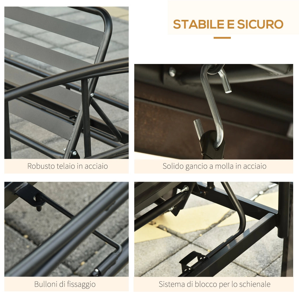 Lettino da Giardino 3 Posti con Tettuccio ¨C zephmum ¨C Grigio Scuro 256x172x248 cm
