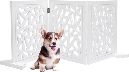 Barriera di sicurezza per cani - Porta di protezione per cani in legno - Recinzione per protezione cani per casa L 120 x H 48 cm.