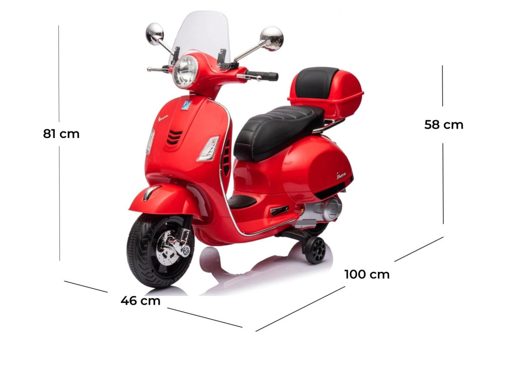 Moto Elettrica per Bambini Piaggio Vespa GTS SUPER 12V Full Optional con Bauletto Rosso