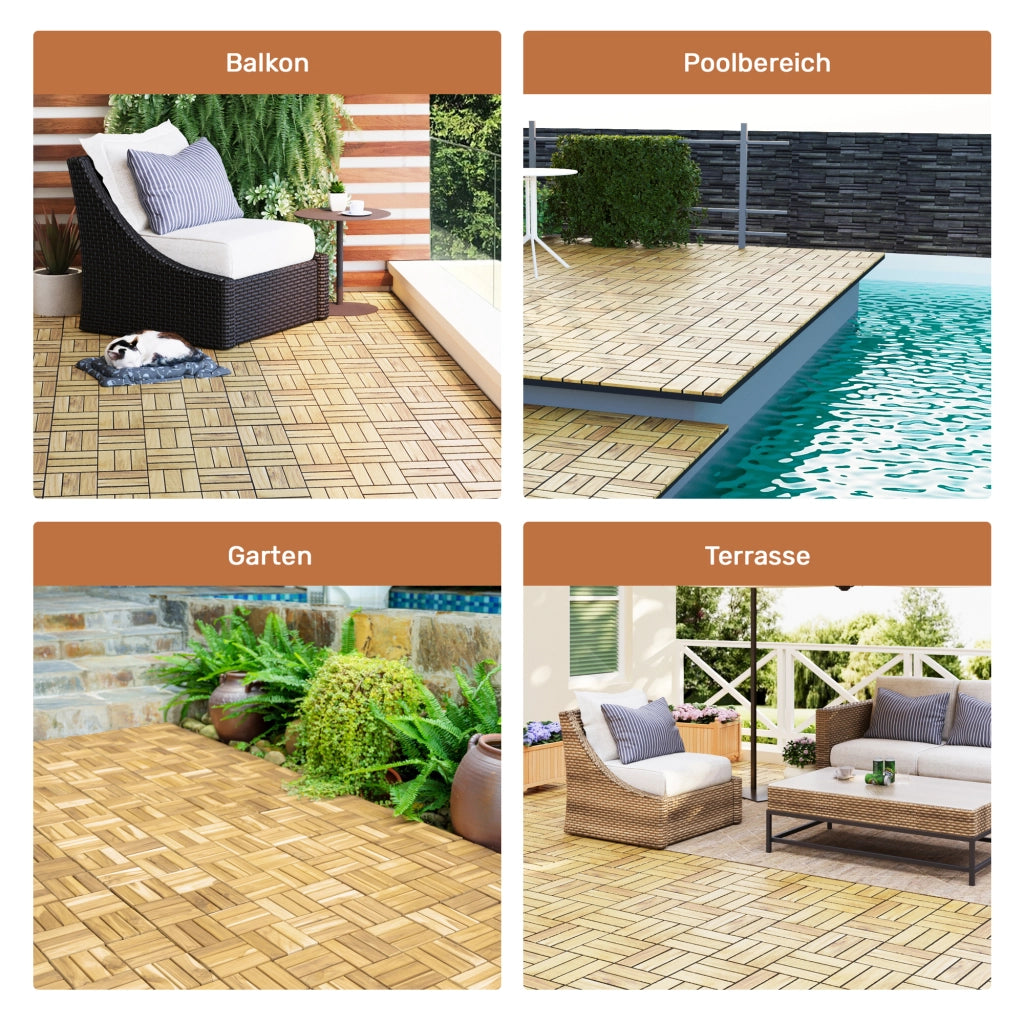 Piastrelle da esterno interbloccabili set da 11 pezzi in legno di acacia giallo 12 × 12 pollici