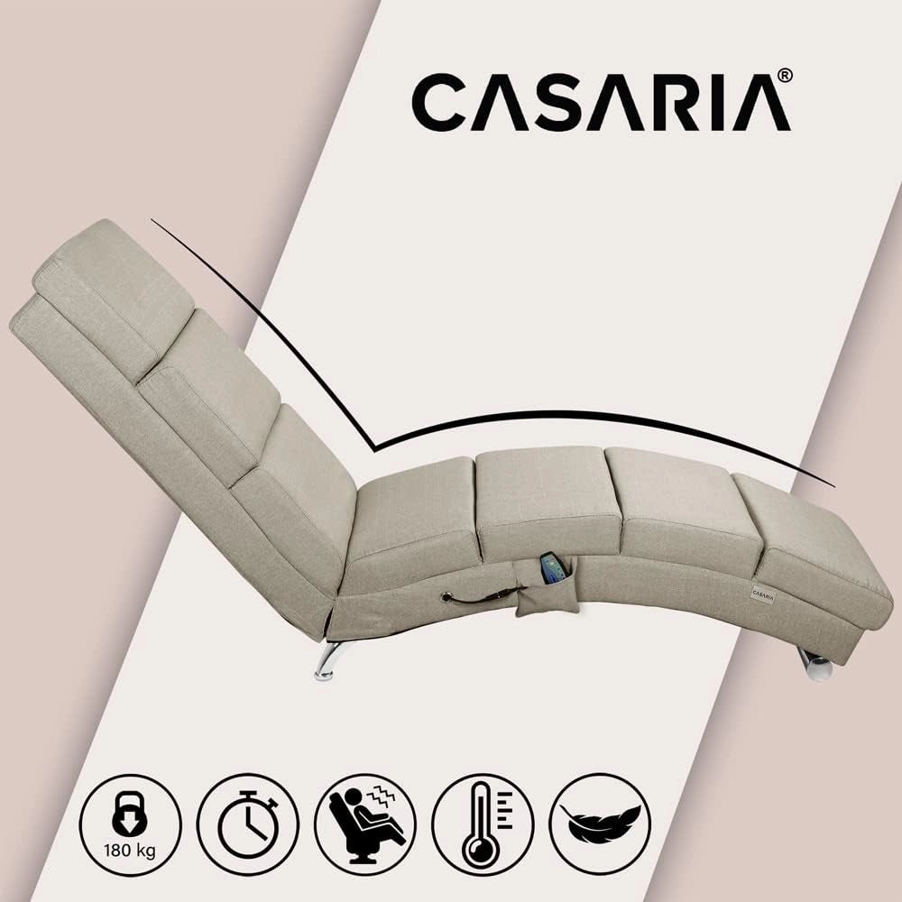 ® Poltrona Chaise Longue Funzione Massaggiante e Termica 186x89x55cm Lettino Relax Sdraio Ergonomico in Tessuto Imbottito Portata 180 kg Soggiorno Ufficio Interno Reclinabile Lettura
