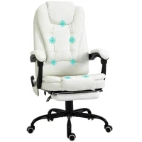 Sedia da Ufficio Massaggiante, Poltrona da Ufficio, Sedia Ergonomica con Altezza Regolabile, Schienale Reclinabile e Telecomando con Cavo, Poggiapiedi Retrattile e Girevole a 360°, Bianco
