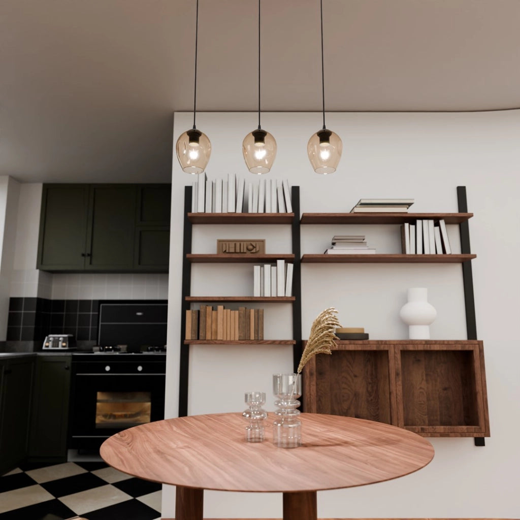 Lampadario Emibig ISTAR 3, 3xE27 nero/miele vetro metallo
