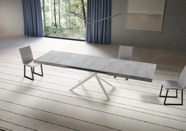 Tavolo Allungabile 200-304x90x77 cm Niket Cemento Gambe Bianche