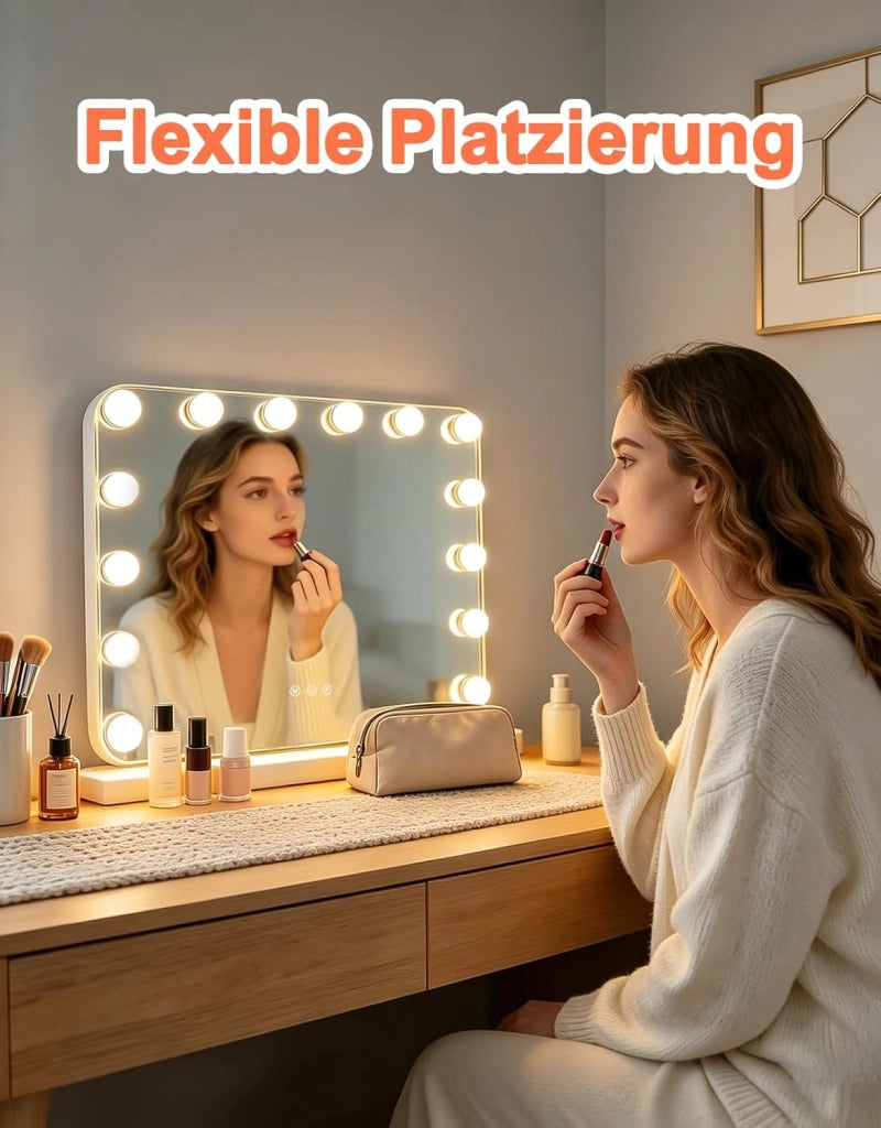ZMH Specchio per il trucco illuminato a LED 50x40cm 3 modalit¨¤ di illuminazione regolabili con una semplice pressione