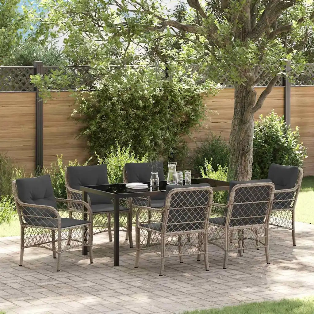 Set da Pranzo per Giardino 7 pcs Grigio chiaro polyrattan 3380243