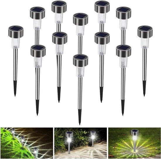Lampada solare per esterno, 12 pezzi di lampada a LED a terra impermeabile IP65, illuminazione decorativa per sentieri, prato e terrazza – ricaricabile automaticamente (senza calore).