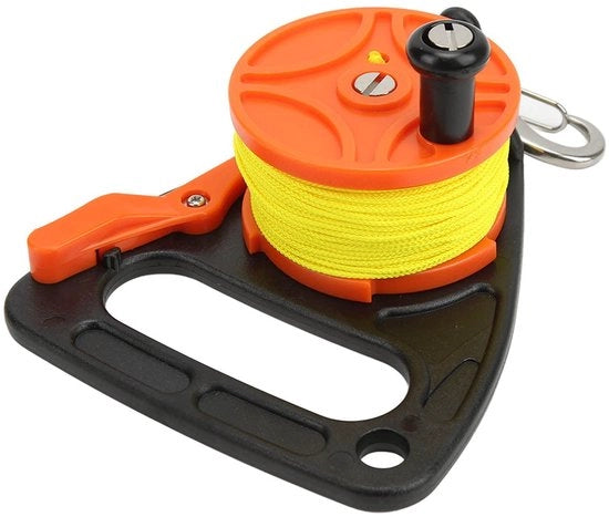Fascioguida per immersioni con blocco pollice - Fascioguida per immersioni per snorkeling - Attrezzatura per immersioni - Maniglia da pesca - Maniglia da pesca in acciaio inox - Cavo di 46m - Rolo da immersioni
