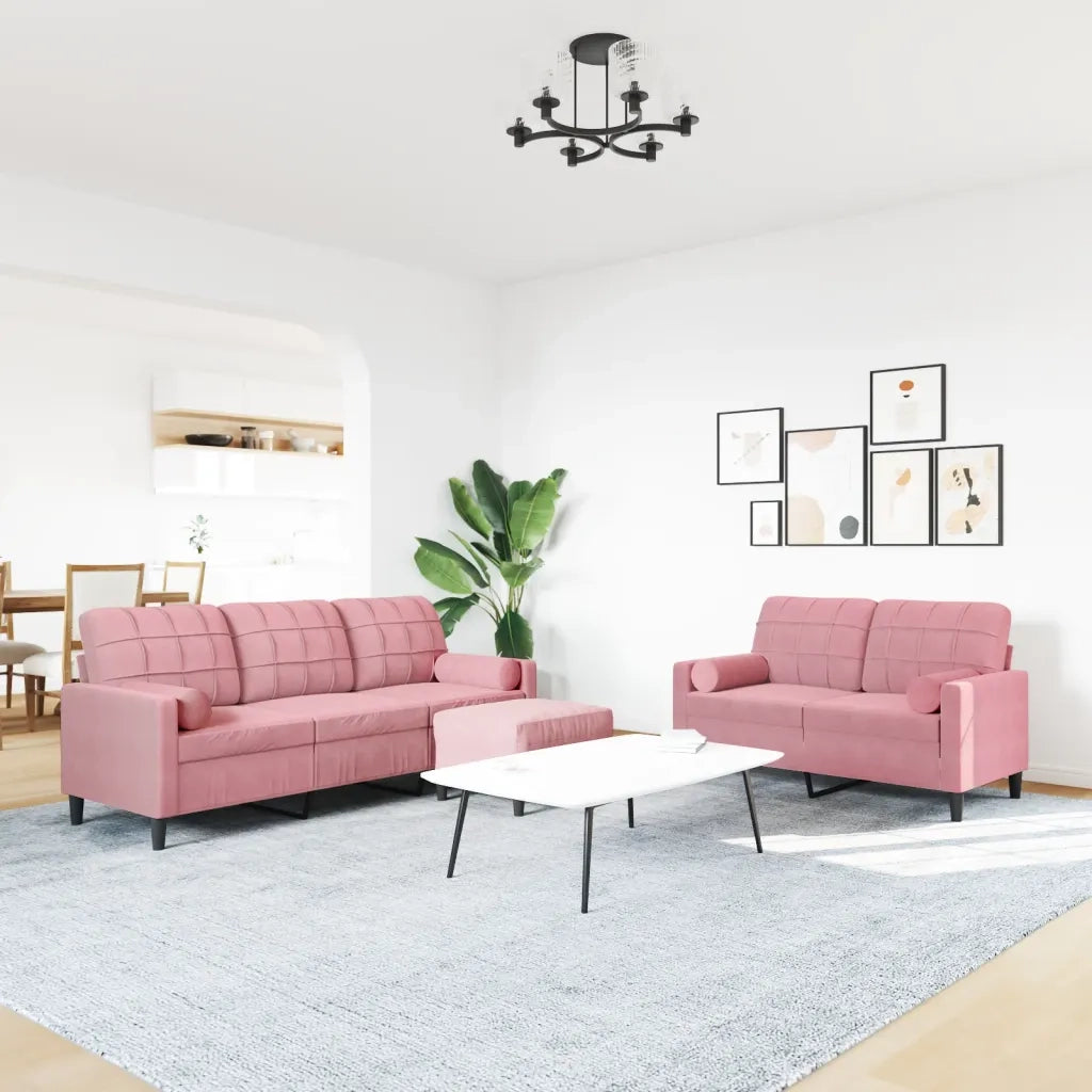 vidaXL Set di Divani 3 pz con Cuscini e Rinforzi rosa in Velluto