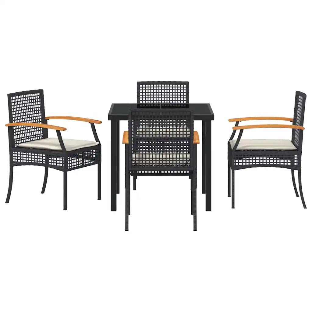 Set da Pranzo per Giardino con cuscino 5 pcs Nero Rattan 3380814