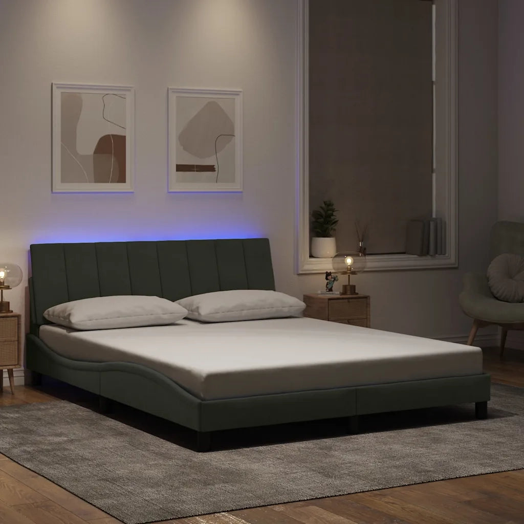 Giroletto con LED senza Materasso-Struttura Letto Hanko Grigio Chiaro 160x200 cm in Velluto