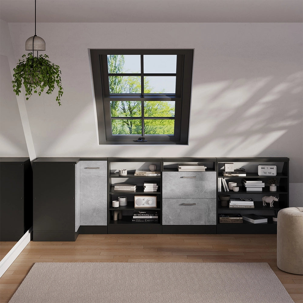 Mobile sottotetto Mobile angolare Rion Calcestruzzo/Antracite 75.6 x 83.8 cm con 1 porta Vicco