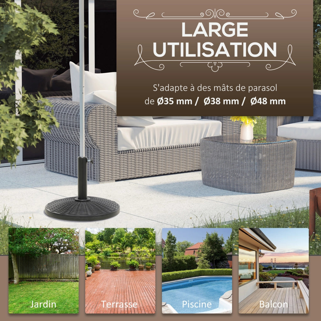 Base per ombrellone rotonda in resina ¨C zephmum ¨C nero, effetto rattan, 44.5x32 cm