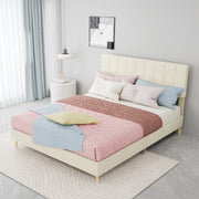 Letto matrimoniale imbottito in velluto beige dimensioni 140x200 cm