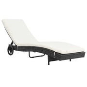 Lettino prendisole sedia a sdraio lettino prendisole letto da giardino mobili da esterno per patio con ruote e cuscino resina intrecciata nera 02_0012595