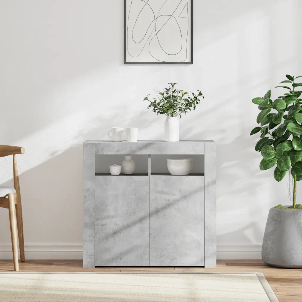 Credenza con Luci LED Grigio Cemento 80x35x75 cm 804332