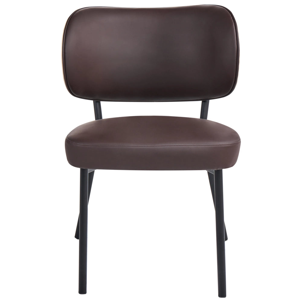 Set di 2 sedie da pranzo in ecopelle marrone scuro con gambe in ferro nero, senza braccioli con coprigambe design moderno minimalista sala da pranzo