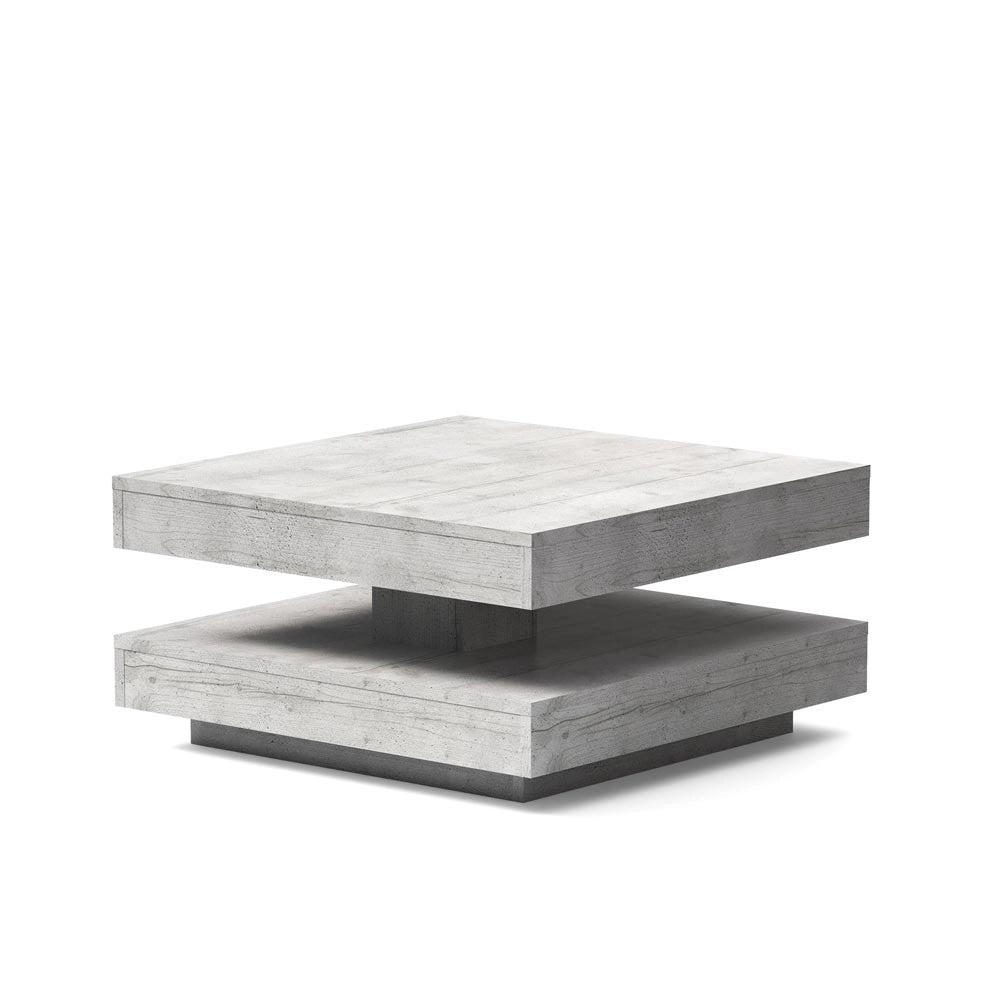 Tavolino da salotto Monolith con doppio piano quadrato girevole colore cemento 67x67 cm