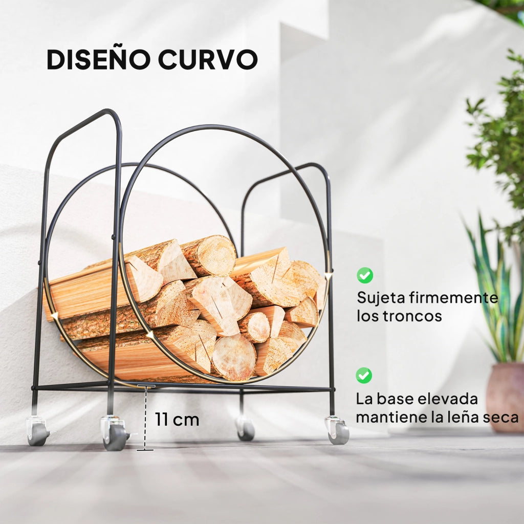 Porta Legna Metallico con Ruote per Interno ed Esterno ¨C zephmum ¨C Nero 51x30x60 cm