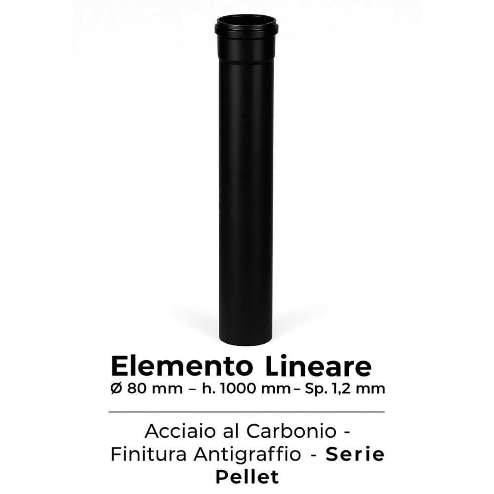 Tubo acciaio canna fumaria stufa pellet spessore 1,2 mm diametro 80 mm *** misura h 1000 mm, confezione 1