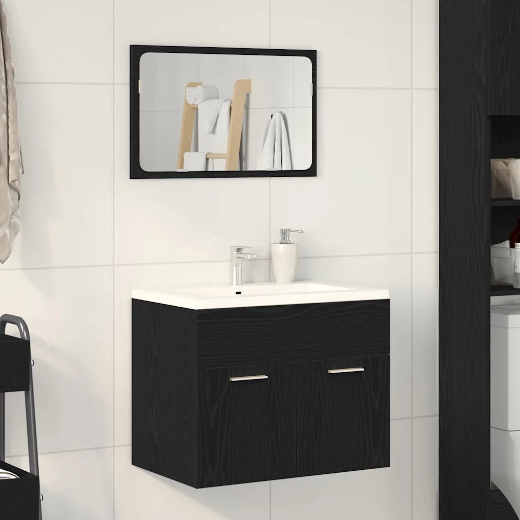 Set Mobili da Bagno | Armadio da bagno 2 pz Rovere Nero in Legno Multistrato