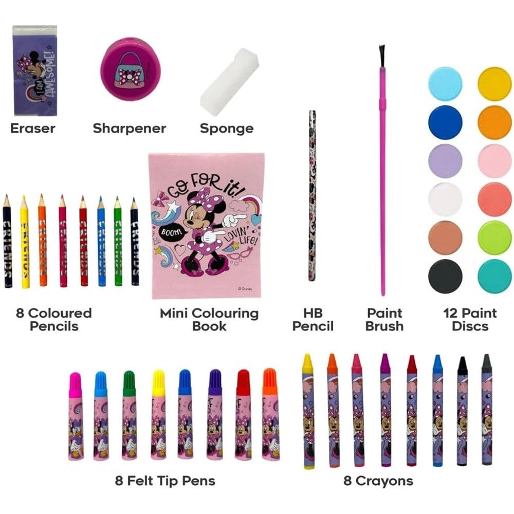 Trade Shop - Set Da Colorare Valigetta Con Colori Bambine Minnie Cassetti Kit Disegno Pittura 951724 -