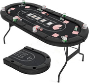 Tavolo da Poker Pieghevole 182 cm per 8 Giocatori, Tavolo da Gioco Ovalo con Supporti per Bicchieri, Rivestimenti Imbottiti, per Blackjack, Texas Hold’em, Giochi da Casinò (Nero)