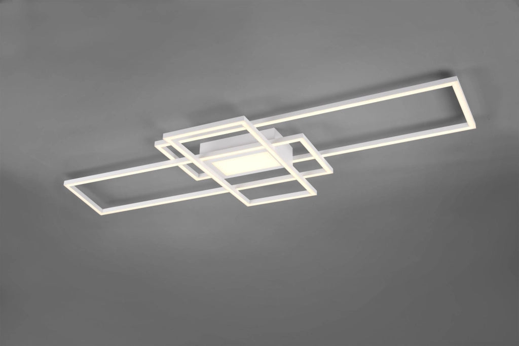 IRVINE PLAFONIERA LED 60W 7100lm, 3000 - 6500K 3 RETTANGOLI BIANCA CON LUCE CENTRALE CON TELECOMANDO MULTIFUNZIONE REGOLAZIONE INTENSITA' E TEMPERATURA DI COLORE DELLA LUCE L.105CM