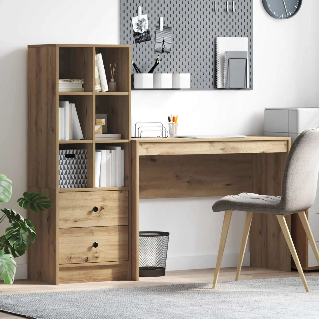 Scrivania | Tavolo da Ufficio con cassetto con lo scaffale 2 pz Rovere artigianale