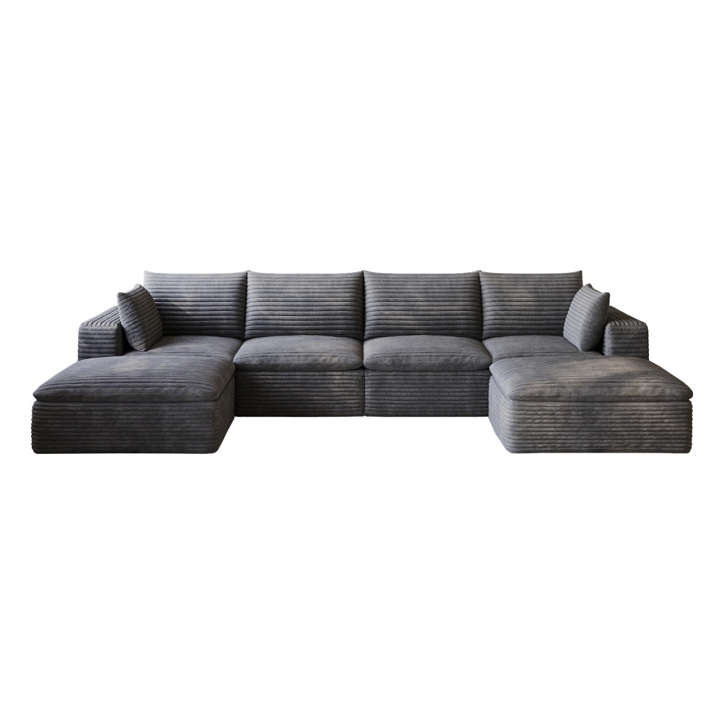 Divano Modulare 3 Posti in Velluto a Coste ¨C MINIMAL ¨C Grigio Scuro, 340cm, Imbottito