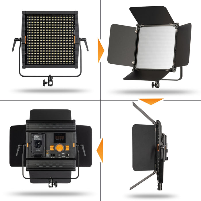 2x LED Niova 100-F Pro 100 W bi-color panel light set con 2x treppiede per lampada e 2x batteria con attacco a V, luce video dimmerabile, luce da studio con luce soffusa