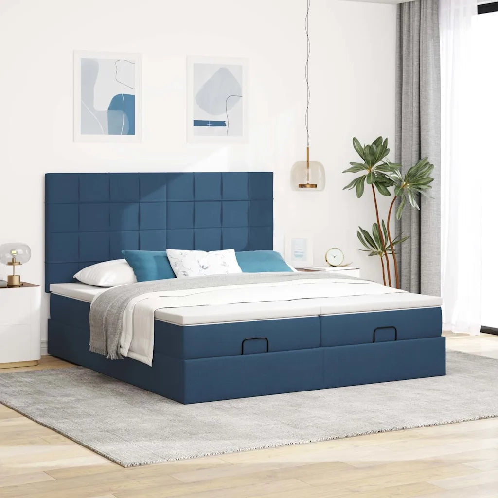 Struttura Letto Pouf con Materassi Blu 180x200cm in Tessuto 3314547