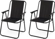 Set di sedie da campeggio pieghevoli da 2 con braccioli - Sedia da pesca confortevole sedia da spiaggia - Sedia da relax trasportabile fino a 90 kg di carico - Nero