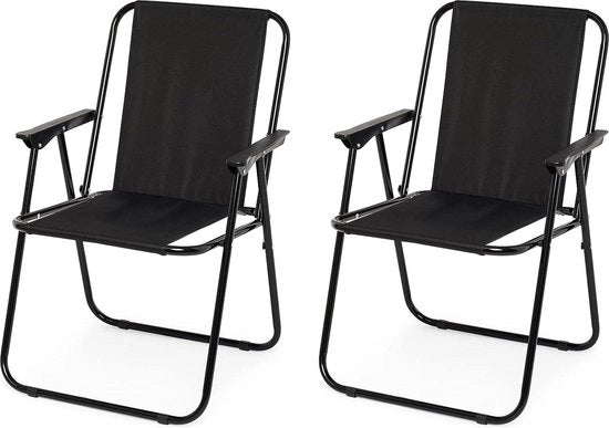 Set di sedie da campeggio pieghevoli da 2 con braccioli - Sedia da pesca confortevole sedia da spiaggia - Sedia da relax trasportabile fino a 90 kg di carico - Nero