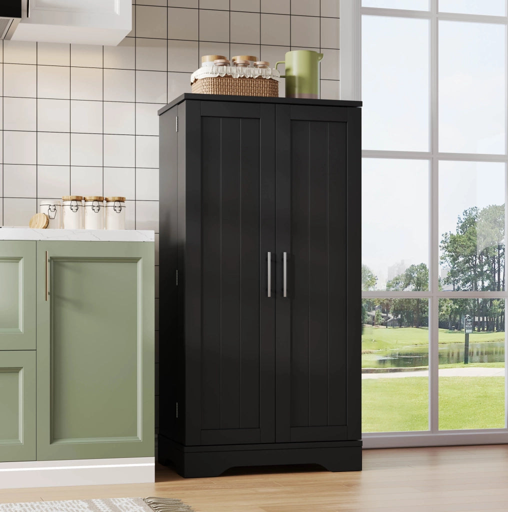 Credenza alta moderna 120 x 60 x 40 cm in MDF nero con illuminazione LED e ripiani regolabili