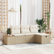 Set Divani Giardino 4 Pezzi con Cuscini Beige Rattan Polietilene