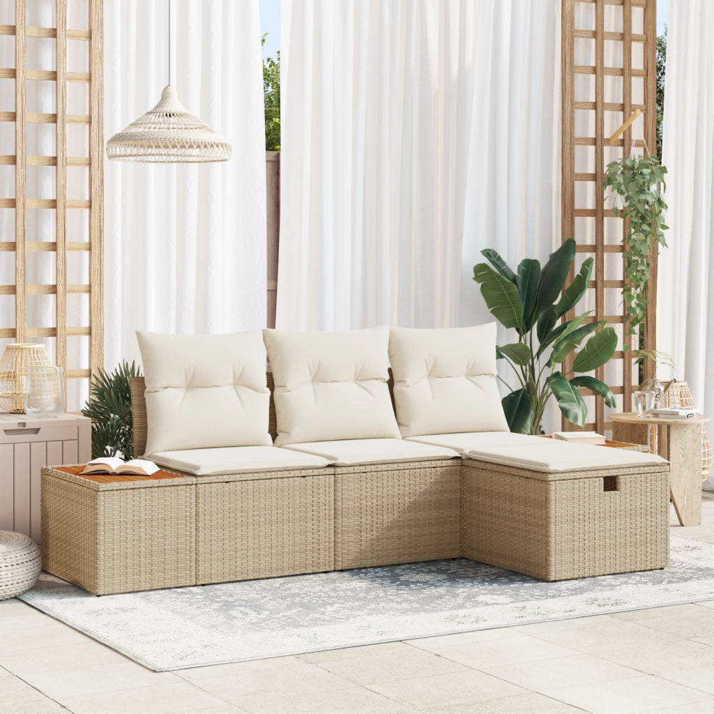 Set Divani Giardino 4 Pezzi con Cuscini Beige Rattan Polietilene