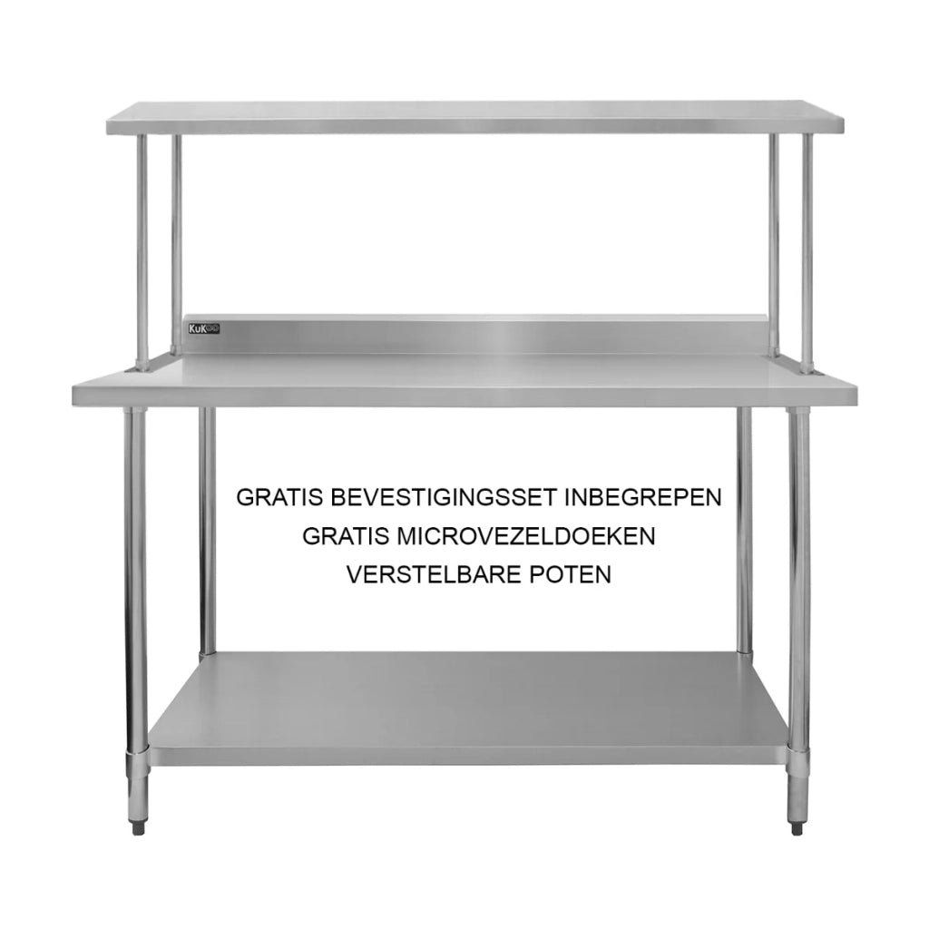 Set Tavolo & Ripiano per Cucina Commerciale con Mensole in Acciaio Inox da Cucina Ristorante, Acciaio Inossidabile Resistente alla Corrosione- Singola - 150cm